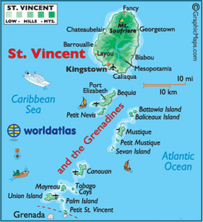 MAP of St Vincent and the Grenadines